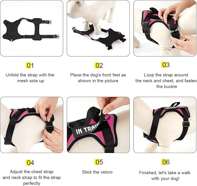Service Dog Harness, Reflective Dog Vest Harness with 5 PCS Patches, Adjustable Soft Oxford Pet Harness, Inner Layer Mesh, Easy to Control for Dogs