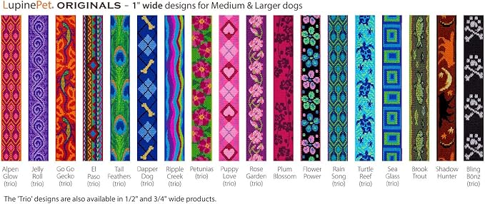 Lupine Extra Large Dog Collar 1" Wide Petunias Adjusts from 25" to 31"