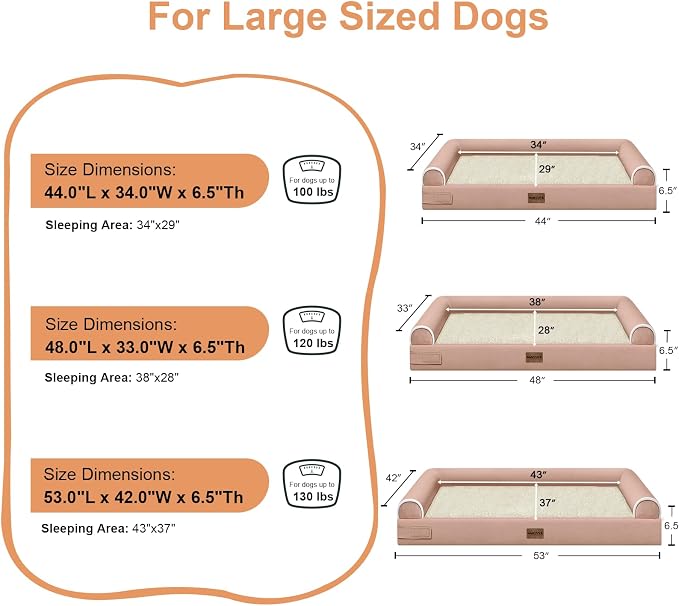 Large Dog Bed Orthopedic Washable: Beds Bolster XL Bed Large Big Dogs Memory Foam Couch Sofa Waterproof with Removable Cover - Pink