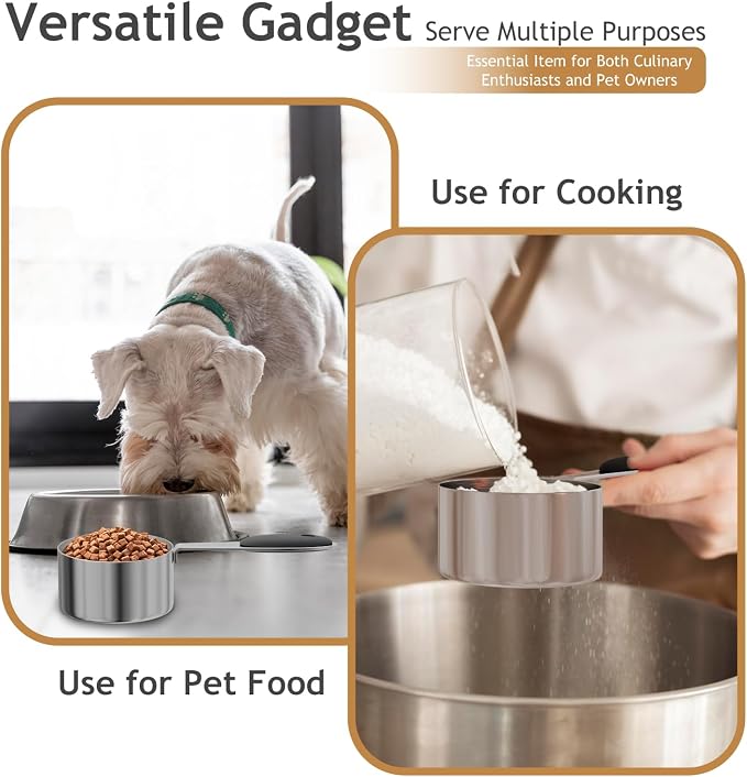 LEIFENY 2PCS 1/8CUP(30ml) Dog Cat Food Scoop, Stainless Steel Measuring Cup, Metal Pet Scooper with Inner Precision Scale Measurement