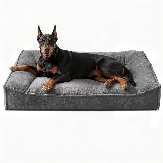 FURTIME XXL Orthopedic Dog Beds Large Sized Dog, Extra Thick Supportive Comfort Pet Sofa, Ergonomic Slant Dog Couch with Removable Washable Cover, Ultra Soft Surface & Non-Slip Bottom, Light Grey, 48"