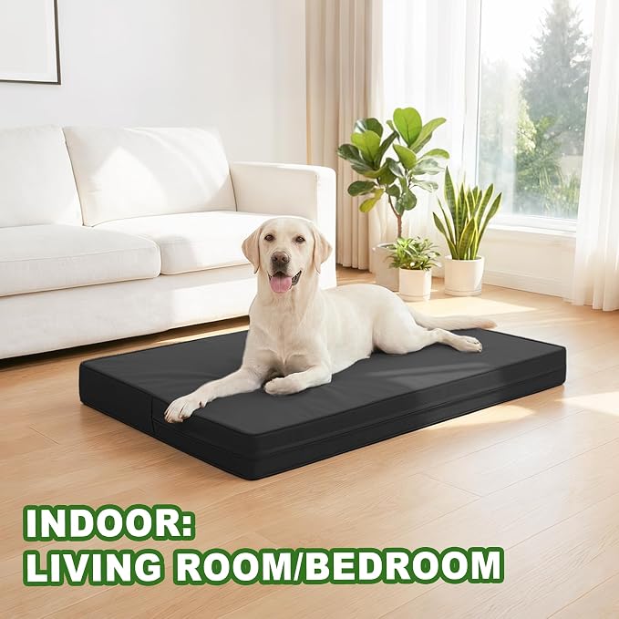 Vonabem Outdoor Dog Bed Waterproof Washable, Jumbo Large Crate Bed 54 inch, Wipeable Leather Pet Beds with Removable Cover, XXXL Durable Anti-Slip Kennel Pad 53"x36" Black