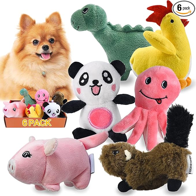 LEGEND SANDY Squeaky Plush Dog Toy 6 Pack for Puppy, Small Stuffed Puppy Chew Dog Toys Bulk with Squeakers, Cute Soft Pet Toy for Small Medium Size Dogs