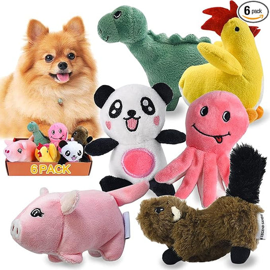LEGEND SANDY Squeaky Plush Dog Toy 6 Pack for Puppy, Small Stuffed Puppy Chew Dog Toys Bulk with Squeakers, Cute Soft Pet Toy for Small Medium Size Dogs