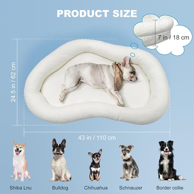 Cute White Dog Beds for Small and Medium Dogs, 43 x 24 x 10 inch Bolstered Cat Bed with Velvet Removable & Washable Cover