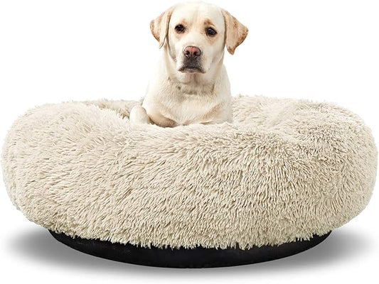 Washable Dog Round Bed Large, Donut Dog Bed Large Dog, Comfy Dog Calming Cuddler Bed