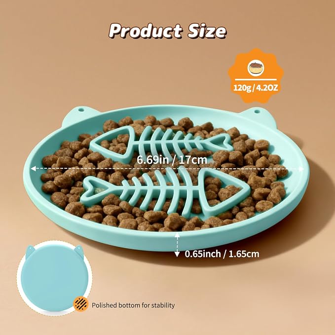 Slow Feeder Cat Bowl, 2 PCS Silicone Bowl, Cat Slow Feeder, Ideal for Dry and Wet Food, Easy to Clean, Interactive Puzzle Toy for Pets Food Training, Keeps Cats Busy, 6.69" W*0.65" H