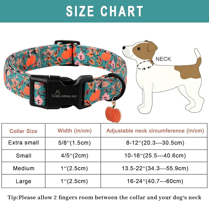 ARING PET Fall Dog Collars, Cute Autumn Pumpkin Maple Leaves Pet Collar with Quick Release Buckle for Small Medium Large Girl Boy Dogs-XS Deep Color