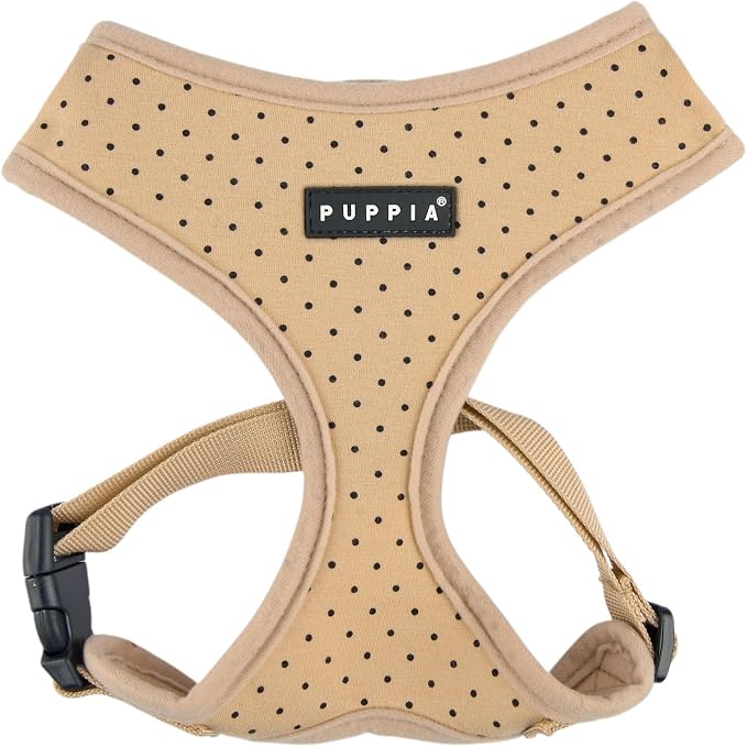 Puppia Dotty Dog Harness A (Over-the-Head) Fashionable Polka Dot Pattern Spring Summer Harness for Small Dogs, Beige, X-Small