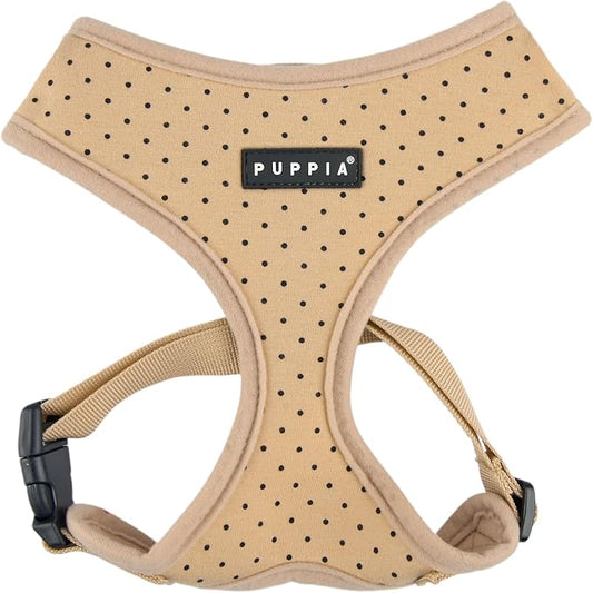 Puppia Dotty Dog Harness A (Over-the-Head) Fashionable Polka Dot Pattern Spring Summer Harness for Small Dogs, Beige, Large