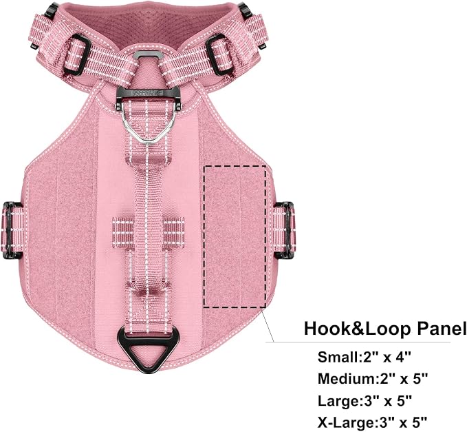 ICEFANG GN8 Tactical Dog Harness for X-Large Sized Dogs,Full Metal Buckles,Reflective in Training Walking K9 Dog Vest,No-Pull Front Leash Clip,Adjustable Pet Harness (Pink, XL (Pack of 1))
