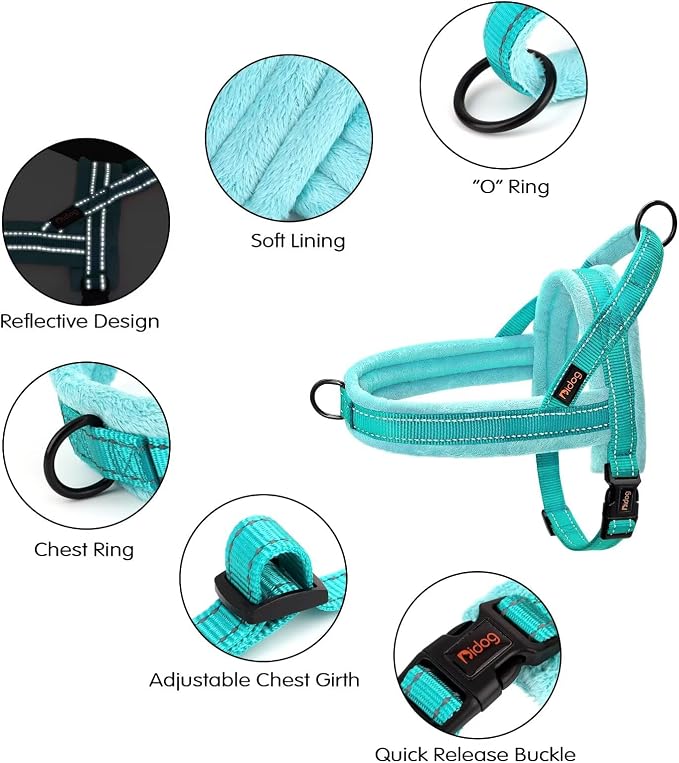Didog Soft Flannel Padded Dog Vest Harness, No Pull/Quick Fit Reflective Dog Strap Harness, Easy for Training Walking (S:Chest 18-22", Green)