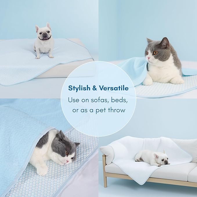 Woofry Double-Sided Pet Cooling Blanket, QMAX>0.5 Pet Throw Blanket, Stain Resistant Dog Cooling Mat, Lightweight Breathable Furniture Protector Bed Couch, Machine Washable, 30''*40''