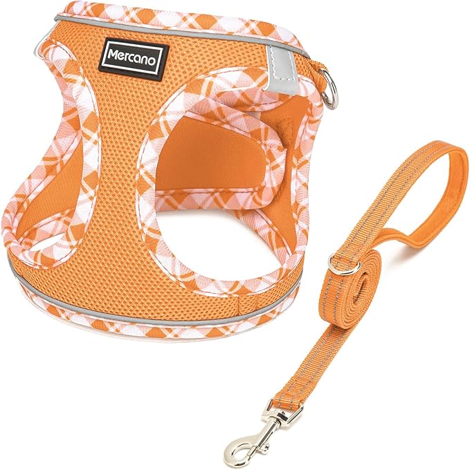Mercano Soft Mesh Dog Harness and Leash Set, Step-in Reflective Breathable Lightweight Vest Harnesses with Safety Buckle for Small Dogs, Cats (Orange, XL)