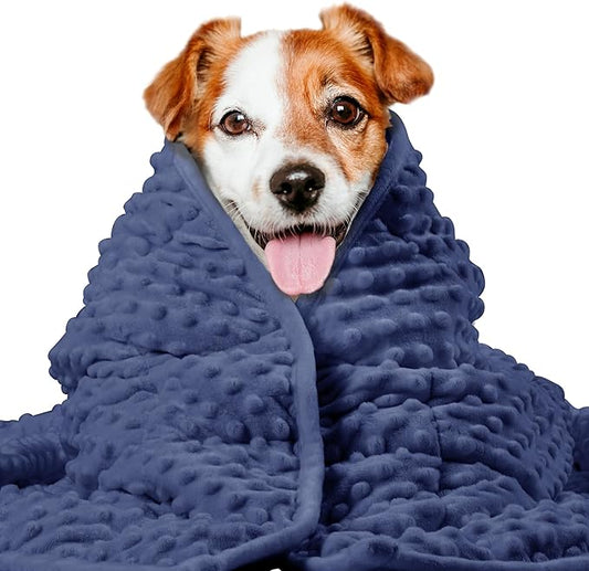 LaSyL Weighted Blanket for Pets | Thunder Blanket for Dogs Anxiety | Premium Soft Minky | Relaxation & Calming & Anti Anxiety | Used in Car, Bed, Couch | Dark Blue, Washable Small (24"x32")