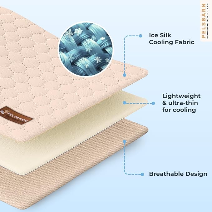 Pelsbarn Dog Cooling Mat- Ice Silk Summer Comfort, Self Cooling, Non-Slip Dog Pad, Durable & Washable, Mat for Large Dogs 25 x 37, Support Shelter Dogs with Every Purchase (Beige)