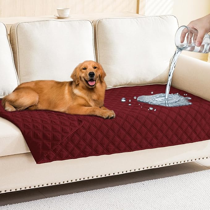 Smiry Waterproof Dog Bed Cover Pet Blanket, Soft Washable Dog Blanket for Furniture Bed Couch Sofa Reversible, Checkered (30"x70", Wine Red/Wine Red)