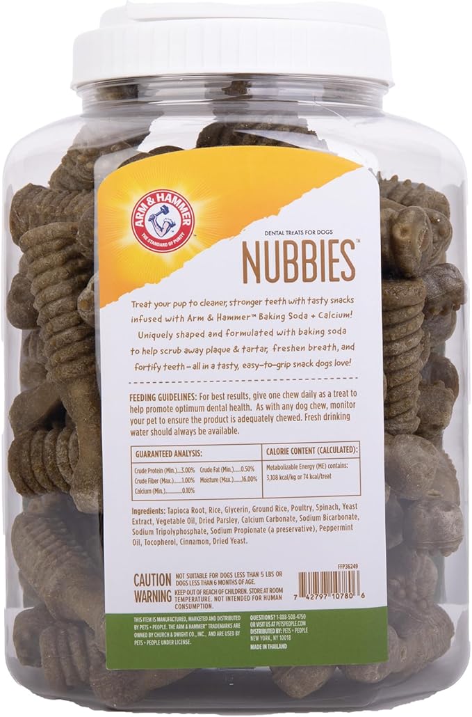 Arm & Hammer for Pets Nubbies Dental Treats Value Size Baking Soda Calcium Helps Scrub Plaque Tartar Mint Flavor Daily Oral Care 62 Count 52.8 OZ Value Bucket Dogs and Puppies Daily Bucket
