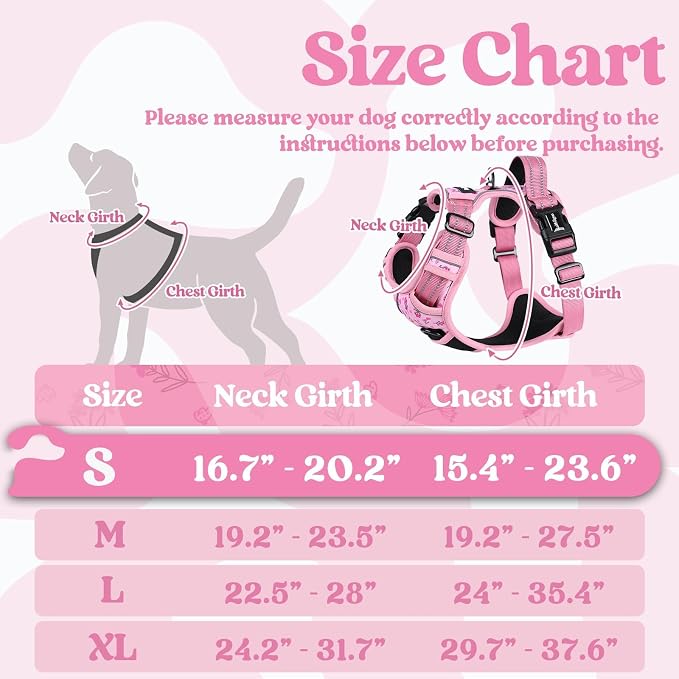 rabbitgoo Dog Harness Small Sized, No Pull Easy On & Off with 3 Buckles Pet Harness, Adjustable Soft Walking Vest with 2 Clips and Handle, Reflective for Small Dogs, Floral Pink, S
