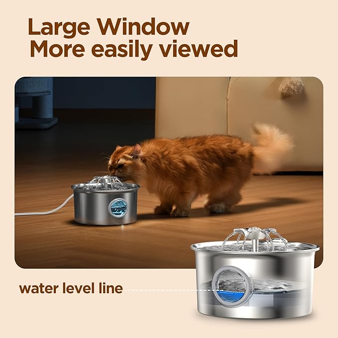 Cat Water Fountain Stainless Steel: Pet Drinking Fountains with 6 Filters & 3 Sponges - 88oz/2.6L Water Fountain for Cats Inside with Flower - IHOUONE Kitty Spout Dog Dispenser Animal Supplies