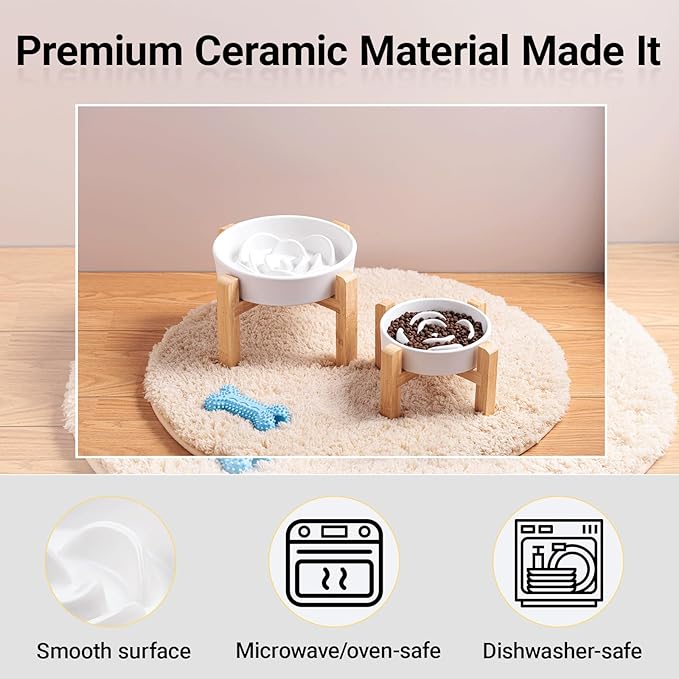 Ceramic Slow FeederDog Bowl for Medium Large Dogs,Heavy Weighted,Puzzle Eating Bowl Modern Maze (White, 8.66in)