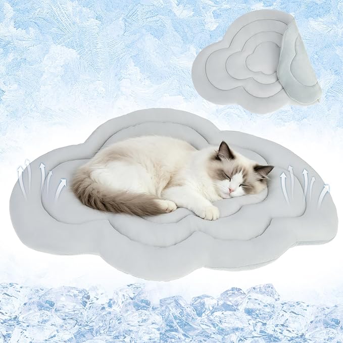 PUPTECK Cat Cooling Mat, 28.5"x19.5" Reversible Cooling & Warm Cat Sleeping Blanket Pad, Soft & Comfortable Summer Pet Cool Thick Cute Bed for Kittens Small Dogs Accessories, Grey Cloud