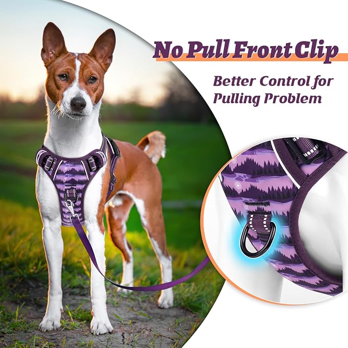 HEELE Dog Harness, No Pull Adjustable Padded Reflective Harness for Small Medium Large Dogs with Handle for Walking Training, Moon Night, M