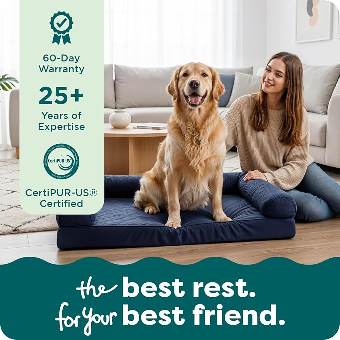 Furhaven Orthopedic Dog Bed for Large Dogs w/ Removable Bolsters & Washable Cover, For Dogs Up to 95 lbs - Quilted Sofa - Navy (Blue), Jumbo/XL