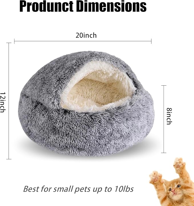 FORMYCATIE Cat Beds for Indoor Cats,Cat Cave for Puppy and Kitty,Calming Small Dog Bed for Small Dogs with Cover Cave,Cozy Warming Fluffy Washable Anti-Slip Pet Sleeping Bag (20 * 20inch,Grey)