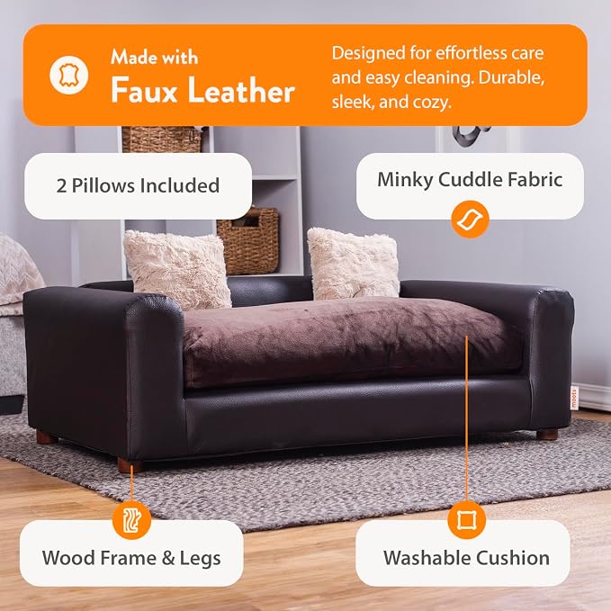 Moots Premium Leatherette Pets Sofa, Espresso, Medium/Large