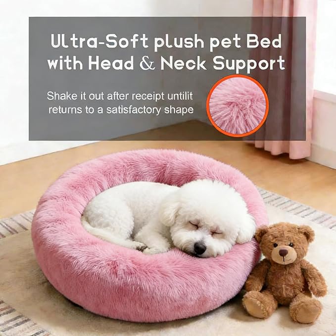 Comfort Donut Dog Bed for Small Dogs, Cat Bed & Pet Bed for Indoor Use, Medium Size with Soft Plush, Round Dog Beds for Large Dogs and Cats(Rubber Red,36''Lx36''Wx8''Th)
