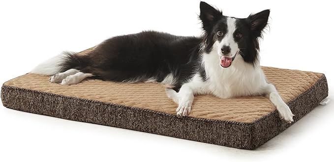 JOEJOY Orthopedic Dog Bed for Large Dogs, Washable Dog Crate Bed Large Sized with Removable Cover, Egg Memory Foam Big Pet Beds, Brown, 35"x22"