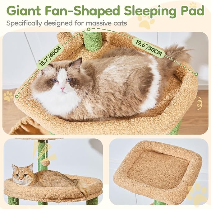 Taoqimiao 72 Inches Cat Tree for Large Cats, Multi-Level Tall Cat Tower, Widened Cat Condo with Large Scratch Board, 5 Scratching Posts, Metal Hammcock, Cozy Basket, Cactus, MS045T
