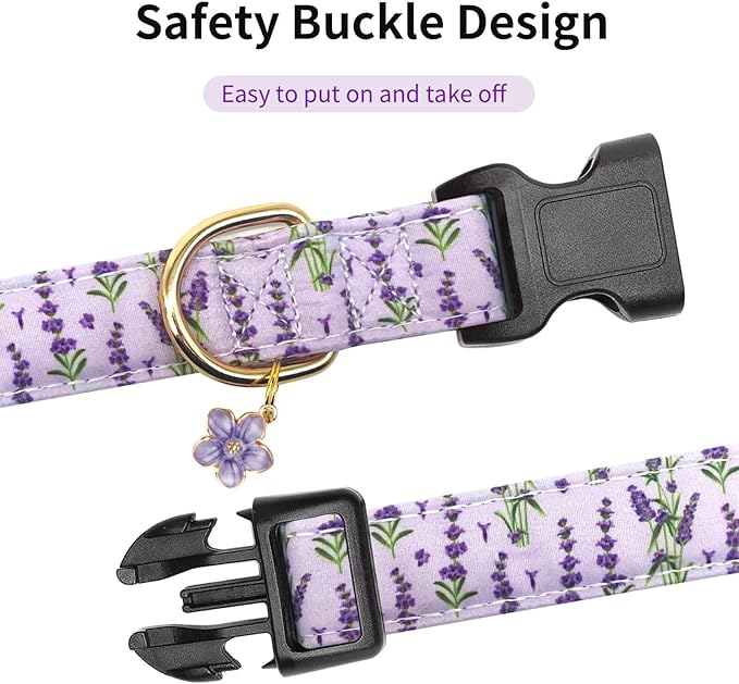 Personalized Dog Collars,Adjustable Puppy Collars with Safety Buckle for Small Medium Large Dogs,Cute and Unique Pink Cherry Pattern Pet Collar for Boy Girl Dogs. (Purple Lavender, Medium)