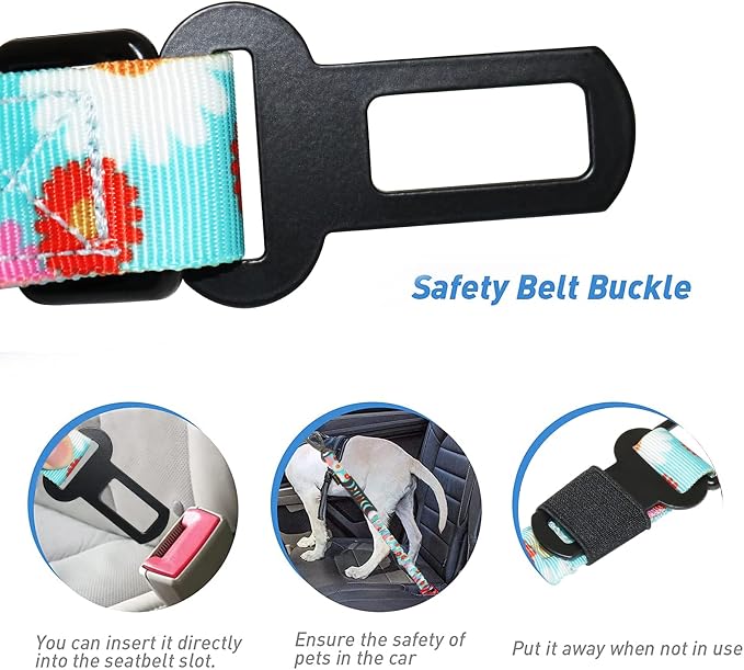 Hotsky Tactical Dog Leash Heavy Duty for Medium Large Dogs that Pull,4-6Ft Strong Bungee Shock Absorbing No Pull Dog Leash with Padded Double Handle and Car Seatbelt,Daisy