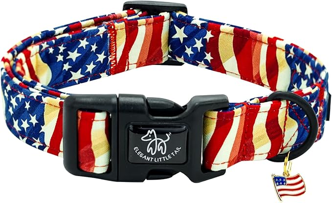 Elegant little tail Independence Dog Collar, 4th of July Holiday Pet Collars Cotton Patriotic Puppy Girl or Boy Soft Pet Gift Adjustable Dog Collar for Small Medium Large Dogs