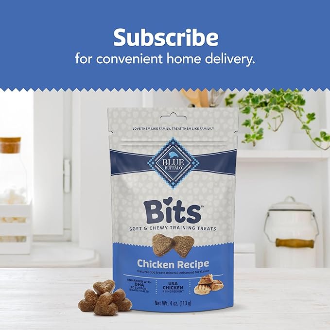 Blue Buffalo Bits Soft Dog Treats for Training, Made with Natural Ingredients & Enhanced with DHA, Chicken Recipe, 4-oz Bag, (Pack of 6)