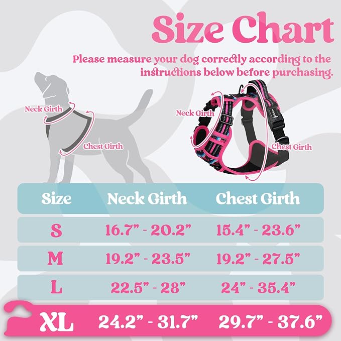 rabbitgoo Dog Harness for Large, No Pull Easy On & Off with 3 Buckles Pet Harness, Adjustable Soft Walking Vest with 2 Clips and Handle, Reflective for Extra Large Dogs, Mountain Rose, XL