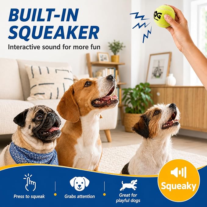 INSUM Large Squeaky Tennis Balls for Dogs - 8 Pack 3.0'' Durable Non-Toxic Outdoor Dog Toys Balls with Mesh Bag, SGS Certified, Colorful Fetch Toys, Medium Large Breeds