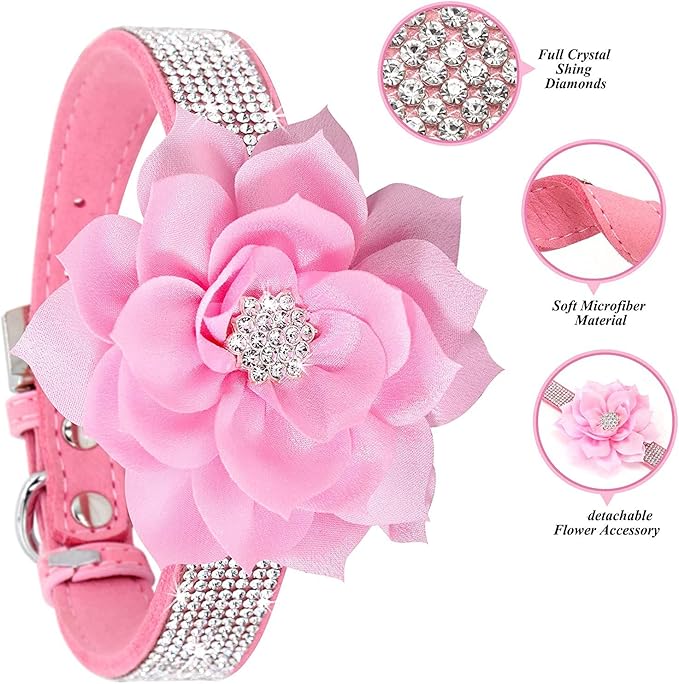 Rhinestone Dog Collar, Cute Dazzling Sparkling Soft Suede Leather Dog Cat Rhinestone Collar Crystal Diamond Pet Dog Puppy Collar (Purple5, XXS), XX-Small
