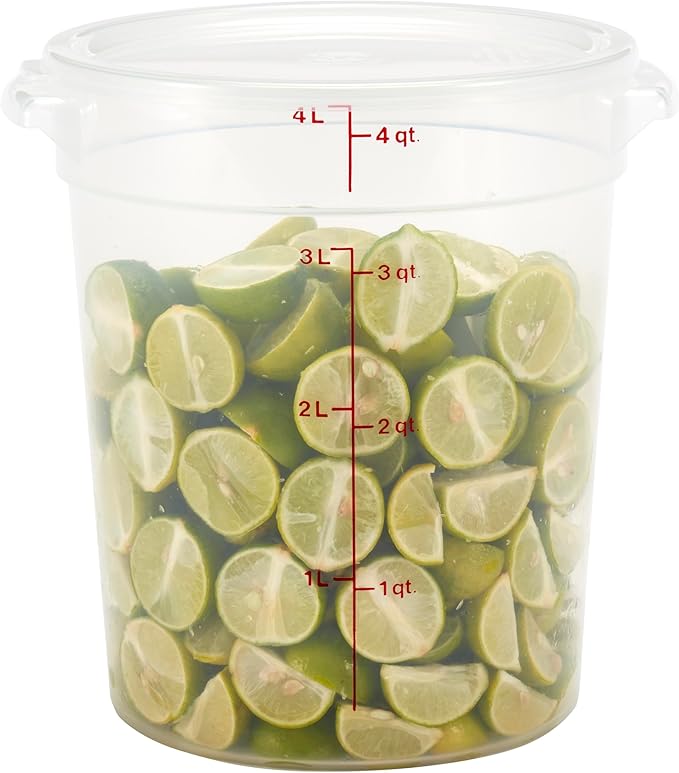 Cambro Food Storage Containers with Lids (BPA-Free) - 4 Quart - Food Grade Buckets with Lids (4 Pack) - For Dough Proofing and Brining (Translucent)