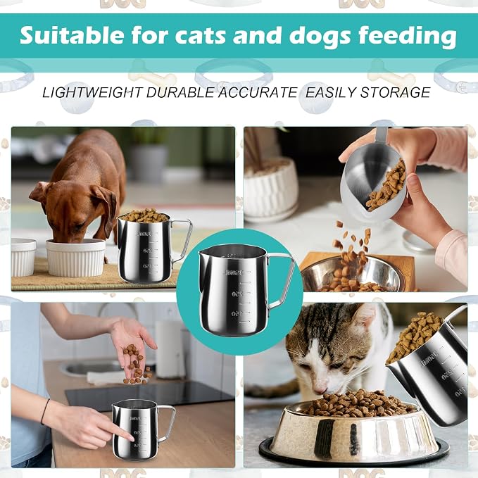 1.5 Cup Dog Food Scoop Stainless Steel Dog Food Measuring Cups Pet Food Scoop with Precision Scale Cupeasurements for Dogs,Cats or Bird Foods, Injection Molded and Dishwasher Safe (1.5 CUP)