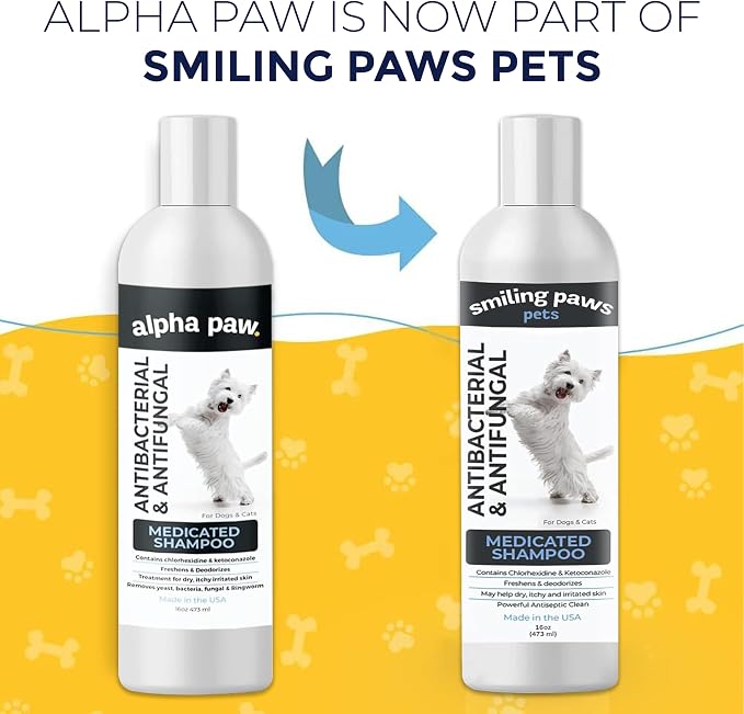 Smiling Paws Pet Medicated Shampoo for Dogs & Cats - Dog Shampoo for Smelly Dogs - Passionfruit Scent (16oz)