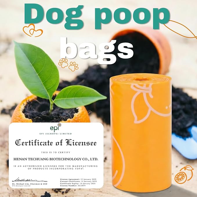 Citrus Scented Dog Poop Bags - 120 counts Orange Pet Waste Bags with Dispensers, Extra Large 13x9 Inch Leak-Proof Fragrance Bags for Dogs Walking and Cat Litter