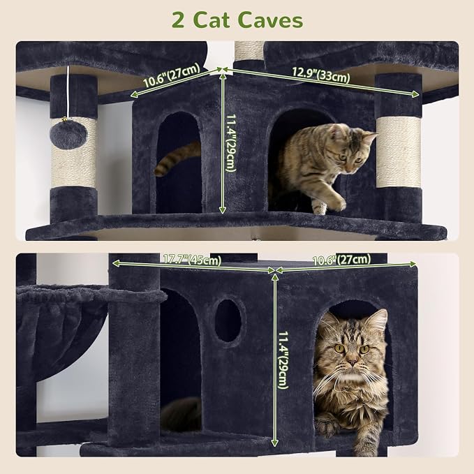 Globlazer Cat Trees and Towers for Multiple Adult Cats, 82-inch XXL Tall Cat Tree Tower for Indoor Cats with Scratching Post, 3 Perches, 2 Condos, 2 Hanging Baskets, F82, Dark Grey