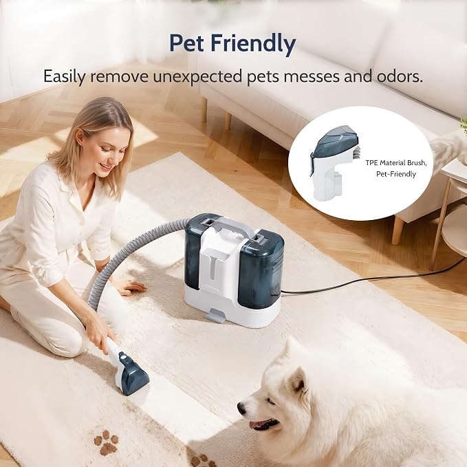 Portable Carpet Cleaner Machine,16Kpa Power Suction with Versatile Tools for Pets,Rugs,Couch and Sofa,Car and Seat Furniture,Fabric Wet Vacuum Spot Handheld Small Mini Water Deep Extractor Washer