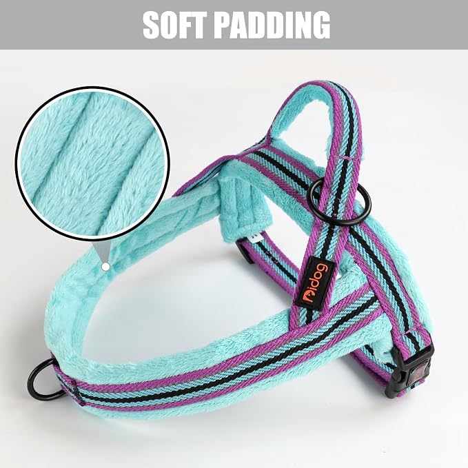 Didog Soft Flannel Padded Dog Vest Harness, No Pull/Quick Fit Reflective Dog Strap Harness, Easy for Training Walking (L:Chest 26-32", Mixed-Blue)