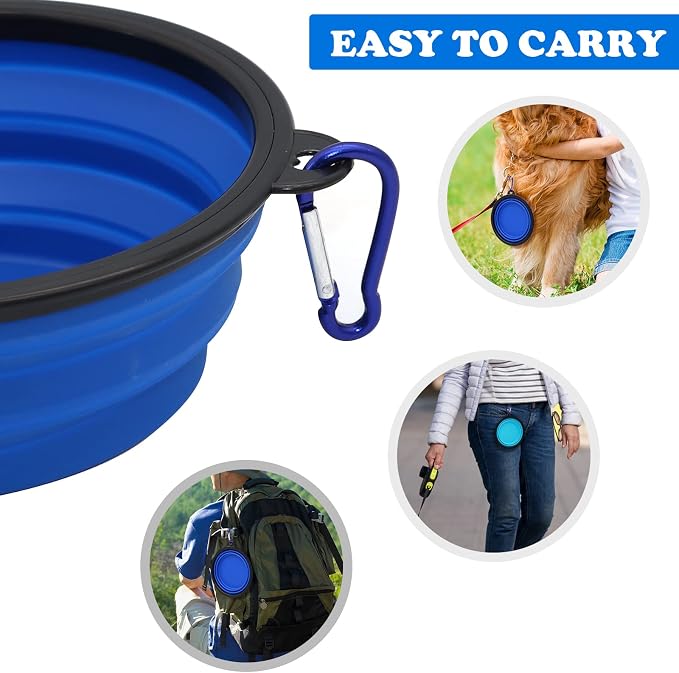 2-Pack Small Dog Travel Bowl, Collapsible Bowls for Dogs, Foldable Cat Water Bowl, Portable Pet Feeding Watering Traveling Dish (Light Blue & Dark Blue)