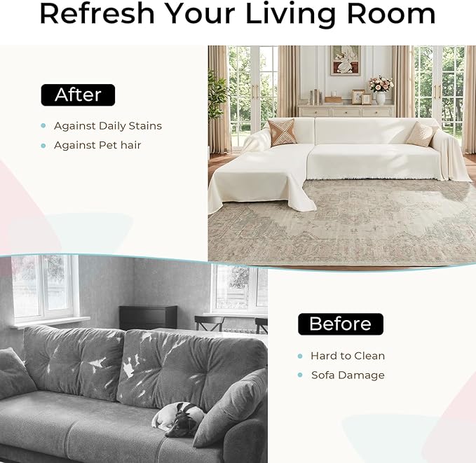 CAPALOCA Sectional Couch Covers, 2 Pieces Chenille Sofa Cover L Shaped Couch Cover Blanket for Dogs Washable Sofa Slipcovers Pet Furniture Protector (XX-Large: 71" x 118" + 71" x 118", Beige)
