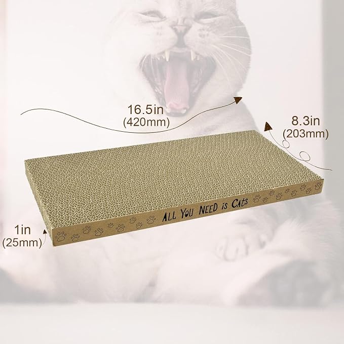 AccEncyc Cardboard Cat Scratcher Pads Cat Scratching Board for Indoor 16.5”Lx8.3”Wx1”H Dual-Side Corrugated Cats Scratching Post Reusable Cats Supplies - 6 Pack
